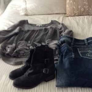 Women sweater jeans and boots